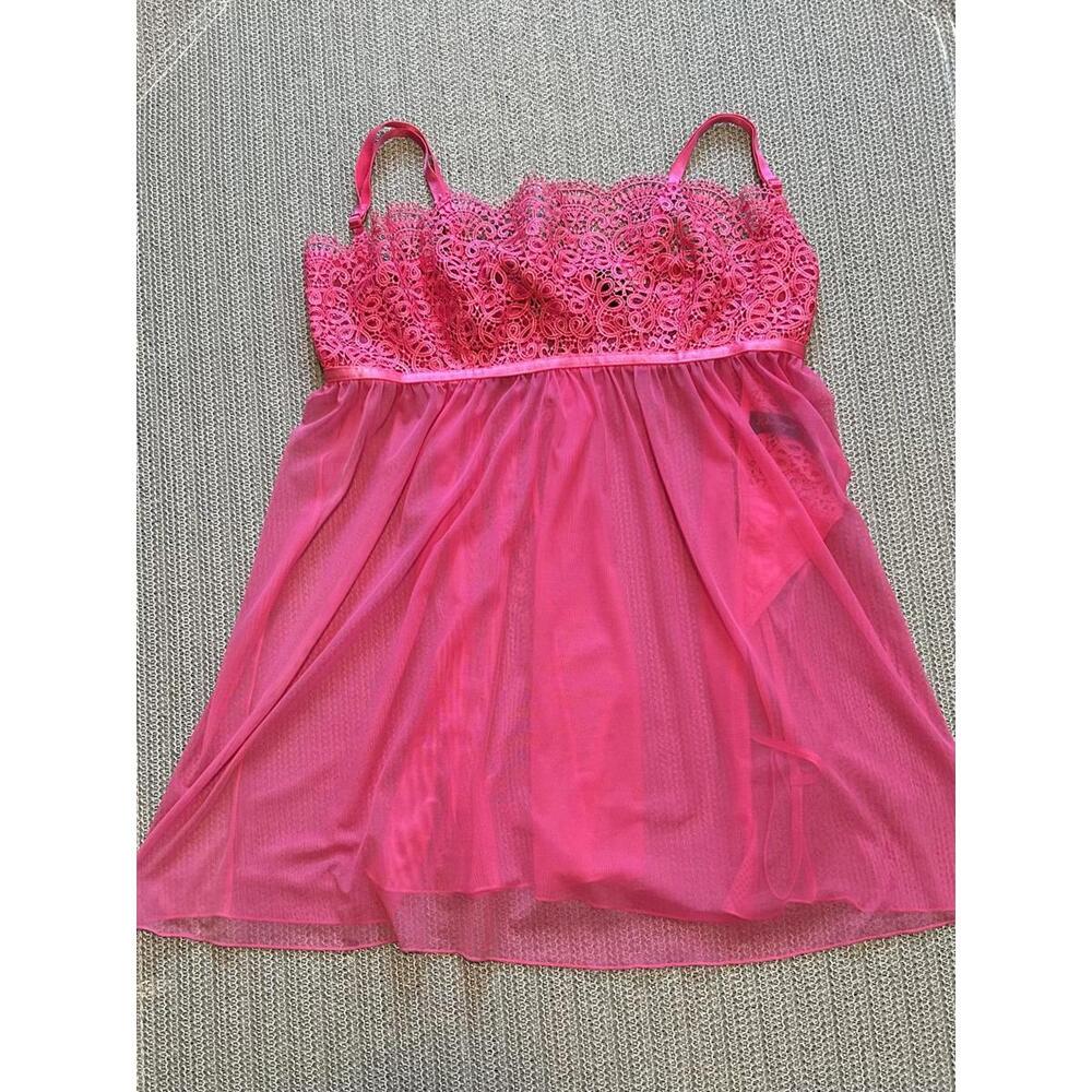 Dreamgirl Hot Pink Lace‎ Underwire Babydoll Lingerie Set Medium 11733